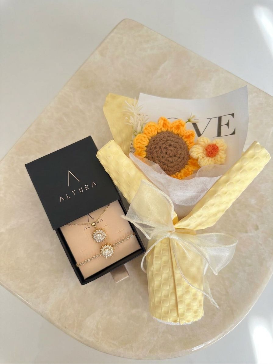 SET GIRASOL: COLLAR + PULSERA + RAMO